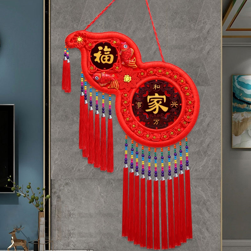 古达中国结福禄葫芦桃木挂件客厅福字玄关乔迁新房家居装饰墙上