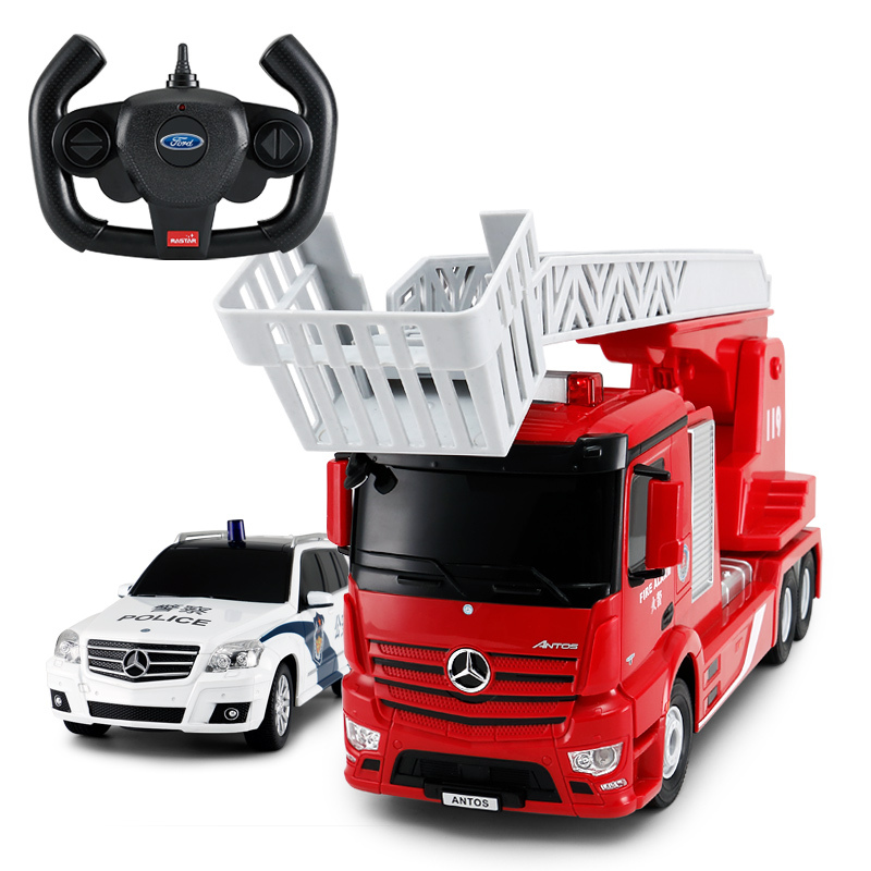 星辉rastar奔驰云梯车警车互动套装遥控消防车模型礼盒儿童玩具车模