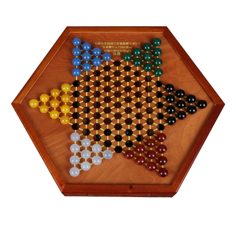 木跳棋玻璃球跳跳棋儿童益智木质棋盘玛瑙珠大号大人版亲子弹子棋