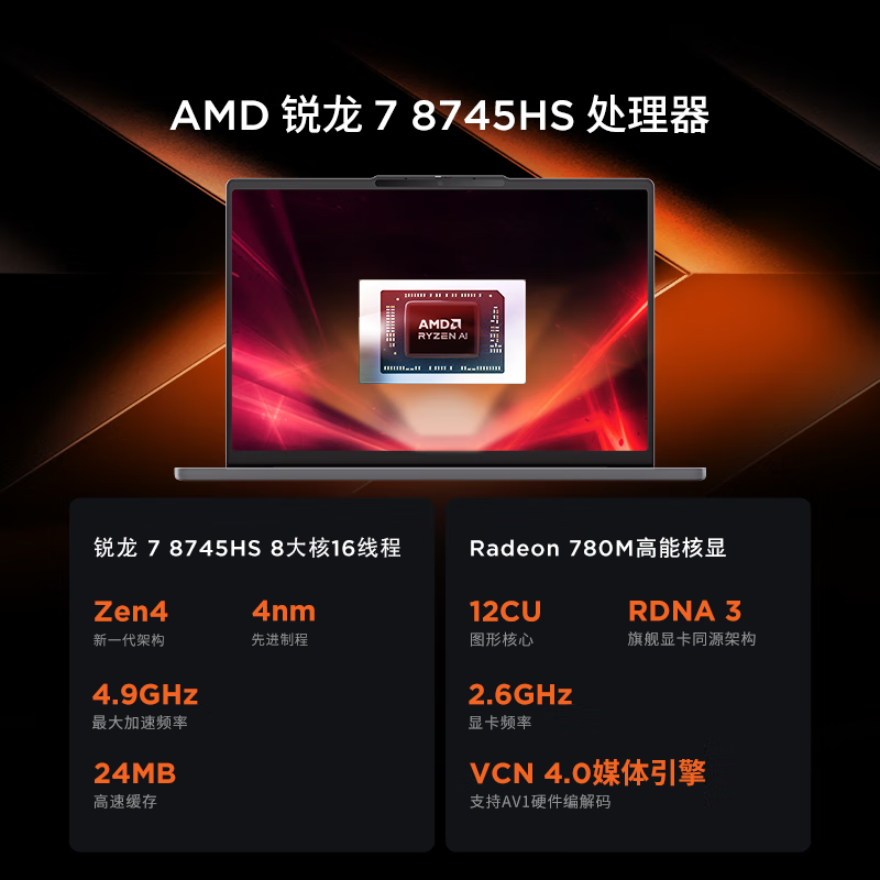 联想小新15 2025款15.1英寸轻薄笔记本电脑(AMD锐龙标压R7-8745HS 16G 512G 2.5K OLED 165Hz )高清大图