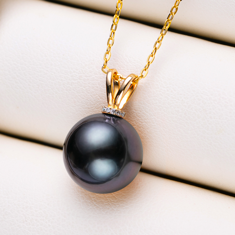 大溪地黑珍珠吊坠单颗女款天然海水珍珠项链荷珊简约珠宝首饰送爱人