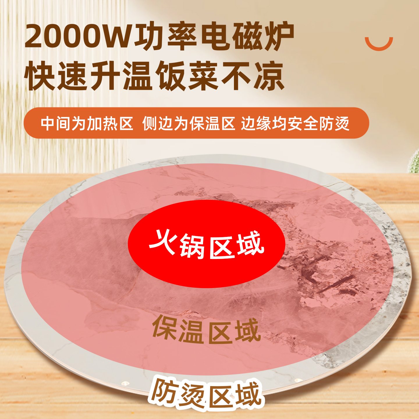 先科岩板暖菜板隐形电磁炉火锅一体电动旋转家用餐桌转盘加热桌面[120CM香柰尔电磁炉款+电动旋转+语音+遥控]高清大图