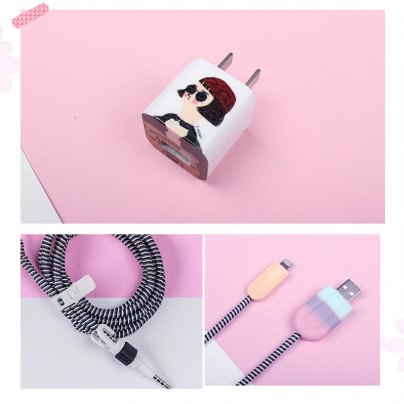 家柏饰(CORATED)苹果iphone6s/7/8plus/xr/xs手机充电器贴纸6x数据线保护套8x耳机缠绕线器5 妹子（雪糕）