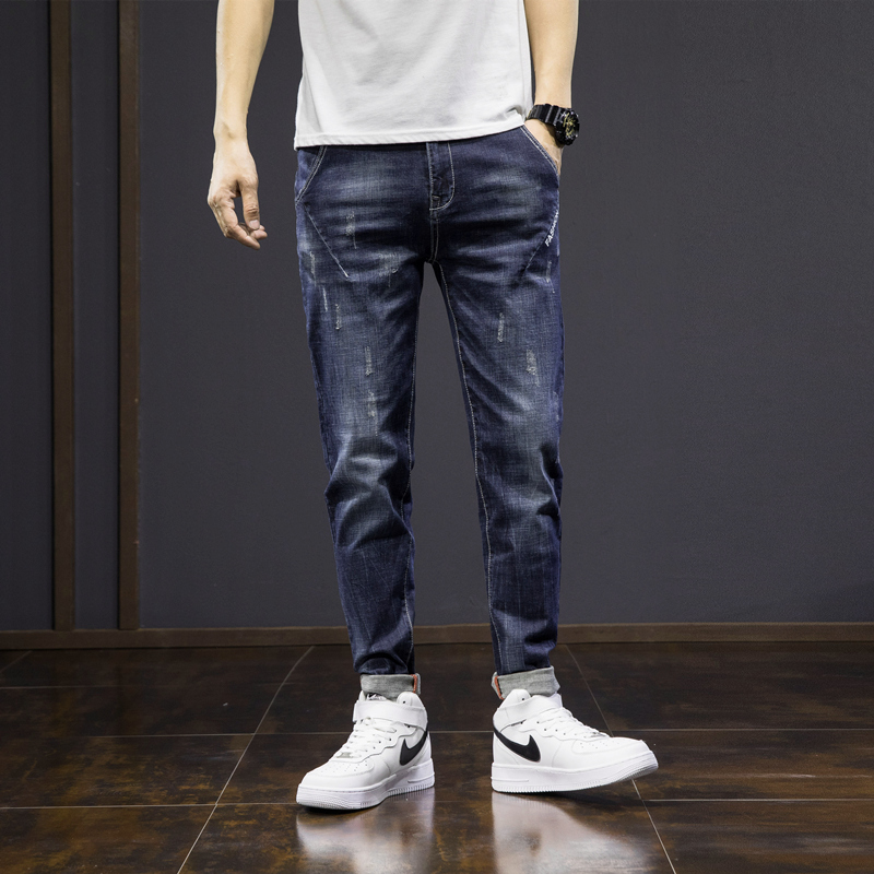 newlake哈伦裤男牛仔裤2020秋款弹力收脚裤潮流大码宽松小脚裤男加肥