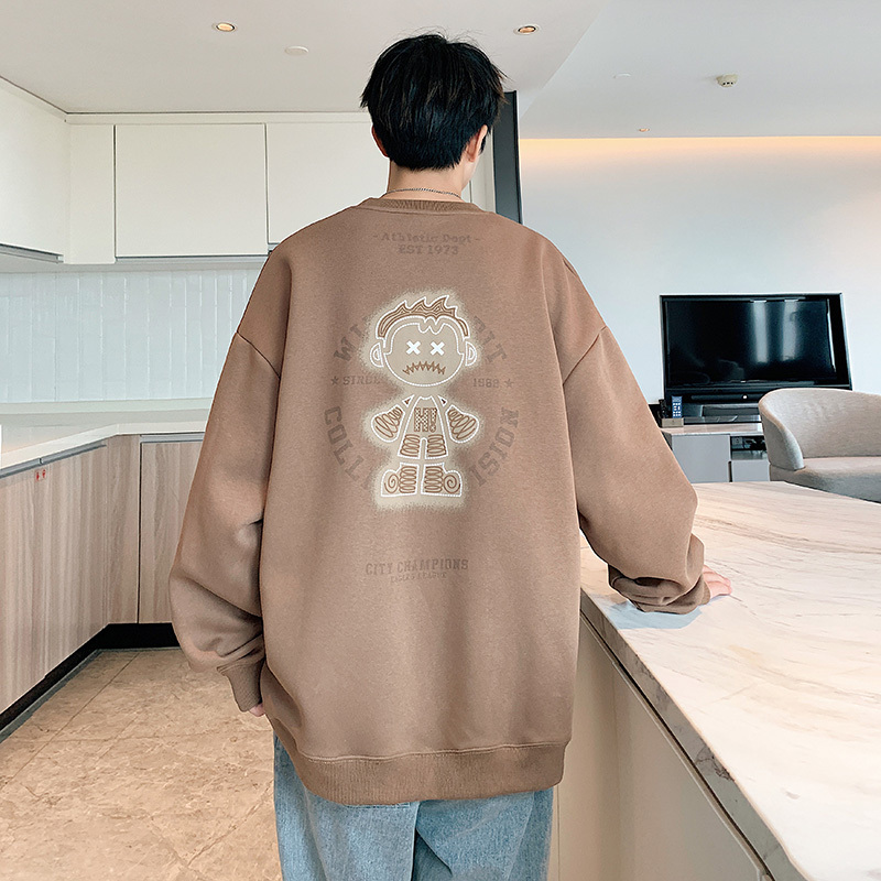 蒙洛里克潮牌印花卫衣男士春秋季新款圆领宽松长袖重磅痞帅情侣上衣服MYW23-6020
