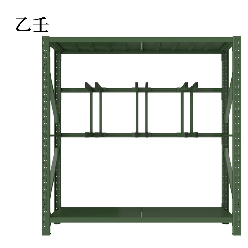乙壬消防铁锹镐农具摆放架安保装备器材存放架军绿色拆装盾牌货架锹镐架2000*600*2000【工厂现做 7天内发货】