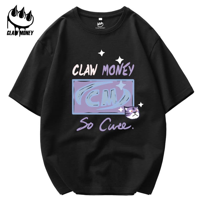 Claw money 夏季纯棉短袖T恤男时尚潮青年情侣上衣男士短袖圆领图片