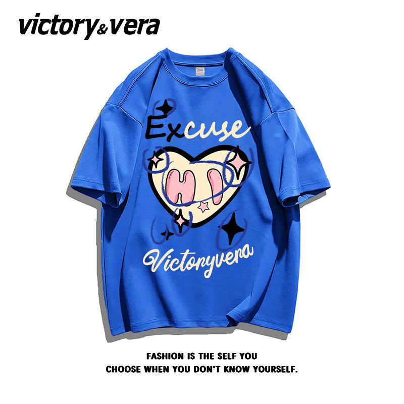 VICTORYVERA高街慵懒风短袖ins炸街T恤女2022小众纯棉宽松上衣夏
