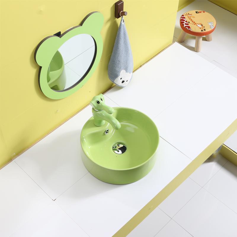幼儿园彩色洗手盆陶瓷儿童台ciaa上盆圆形卡通小孩小尺寸卫生间洗脸盆