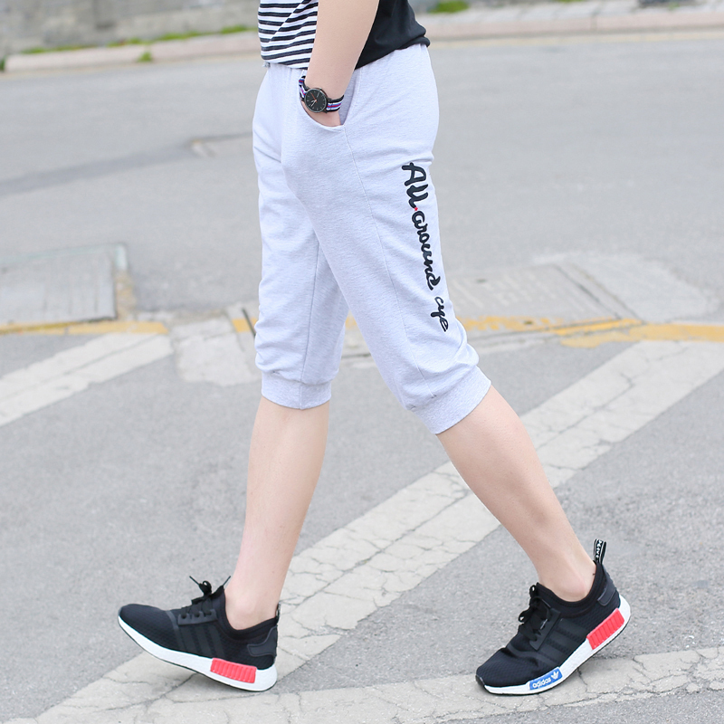 夏款裤子男韩版时尚男士7分裤夏天修身小脚运动休闲短裤男七分裤