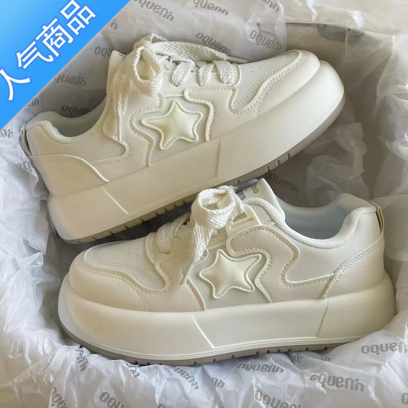 SUNTEK油桃Yoto小众百搭厚底星星小白鞋2023春季新款韩版休闲运动板鞋女图片
