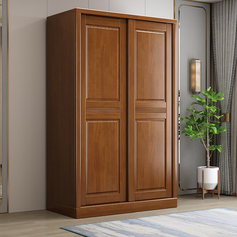 梵宜橡胶木衣柜1201现代中式对开二三四门实木衣橱卧室大储物柜