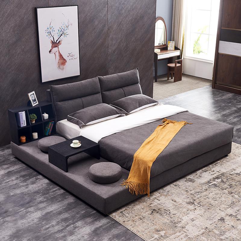 榻榻米布艺床现代简约主卧双人床可拆洗床1.8米小户型带储物婚床 榻榻米床1800mm*2000mm组装式架子床