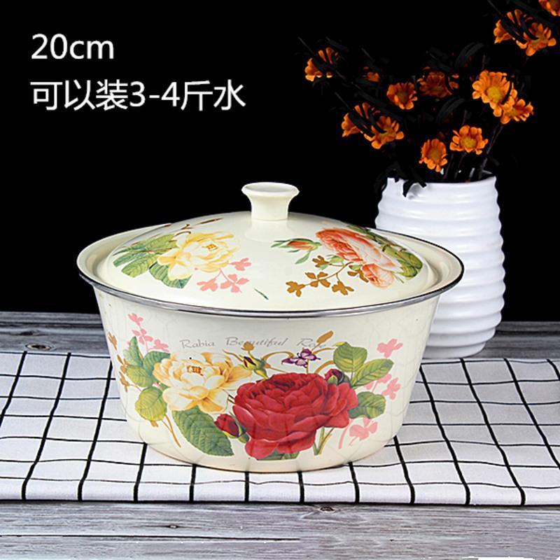 搪瓷碗带盖装油盆带盖搪瓷碗汤盆饺子馅料盆猪油老式怀旧家用盆 16cm玫瑰1L