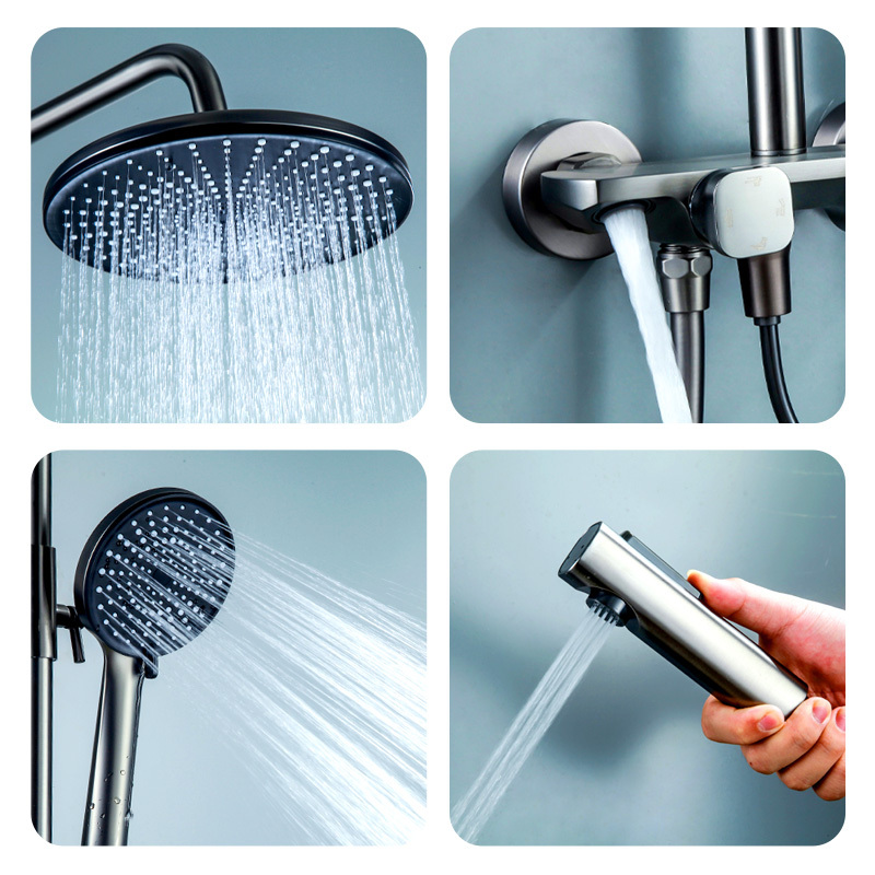 藤谷tungo枪灰色浴室淋浴花洒套装精铜主体增压喷头卫生间莲蓬头淋雨
