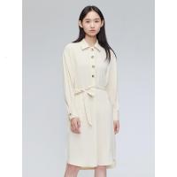 [2件2折价:79.8]MECITY女装春季雪纺长袖气质中长款时尚收腰系带连衣裙女