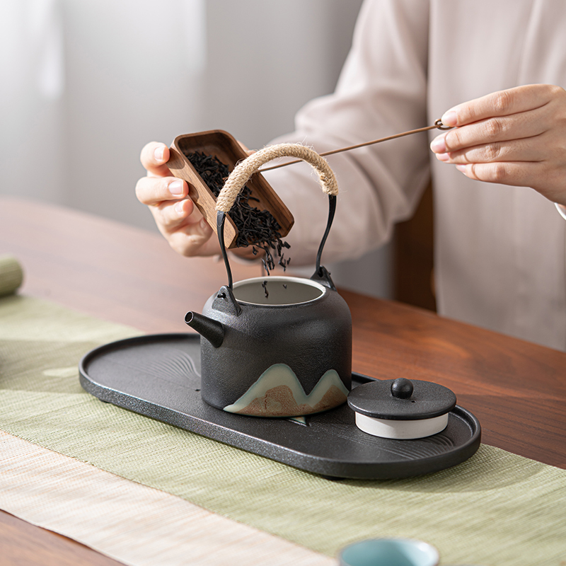 苏氏陶瓷(SUSHI CERAMICS)手绘釉画彩千里江山四色杯温茶套装干泡盘禅黑文创伴手礼套组