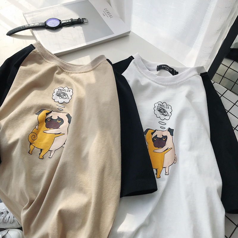 夏天青少年打底衫男短袖T恤圆领半袖韩版宽松个性时尚5分袖上衣服