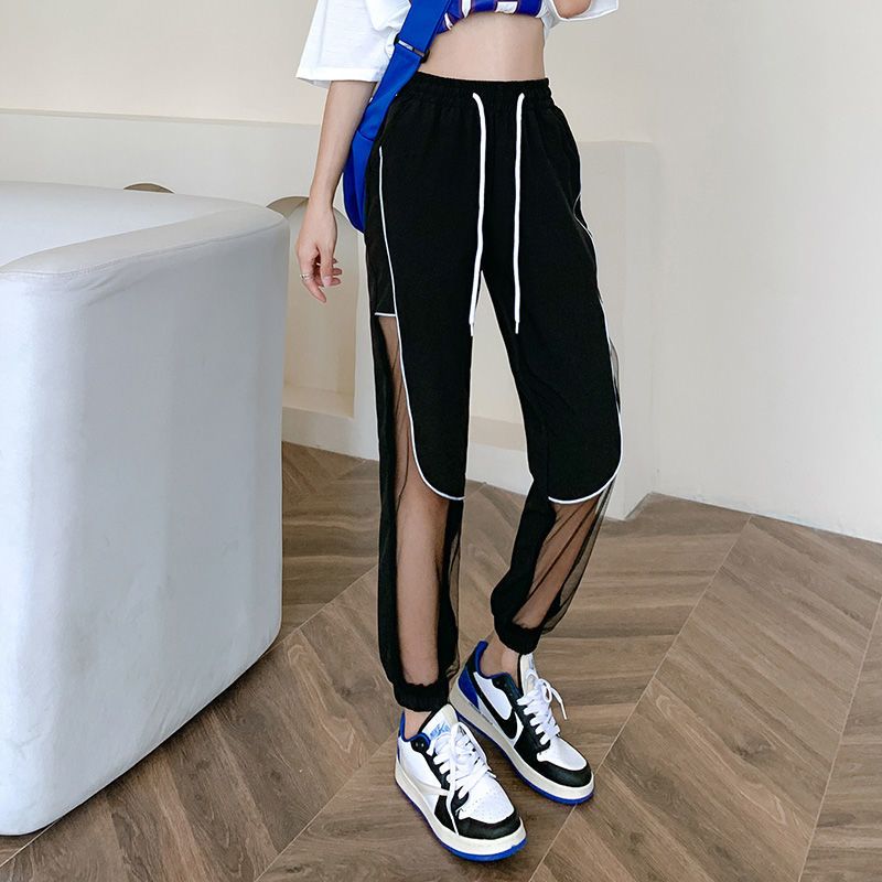 真维斯网纱休闲裤女洋气夏季薄款冰丝速干运动裤美式束脚宽松显瘦