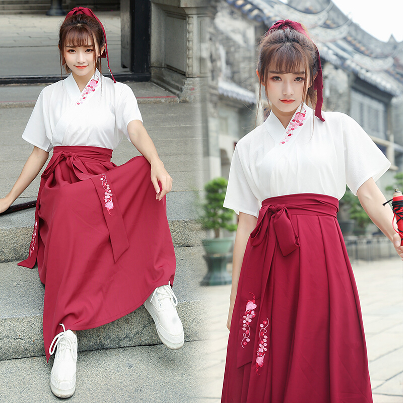 改良汉服女夏装中国风学生套装古代衣服古装女交领上衣日常短裙子yy