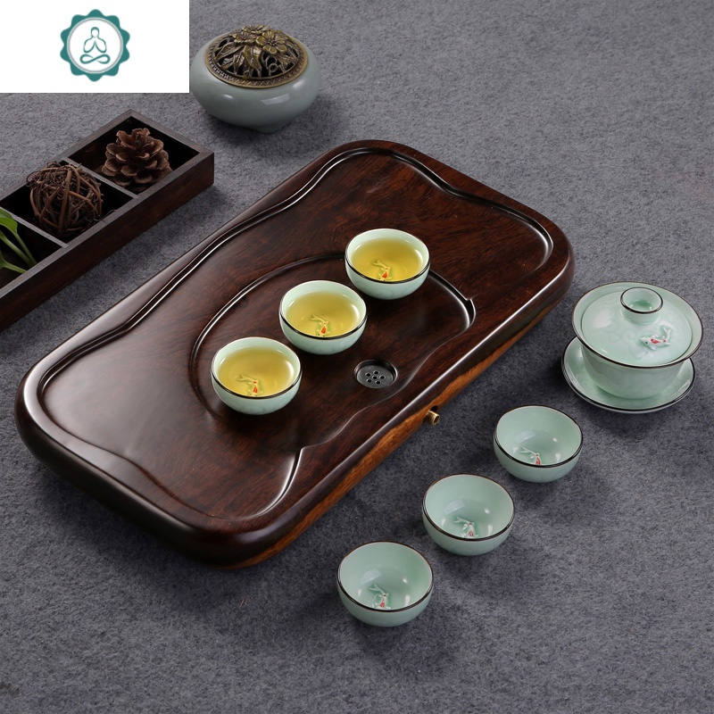 实木茶盘花梨木黑檀木整块抽屉式排水式长方形圆形大小号山友茶具 封