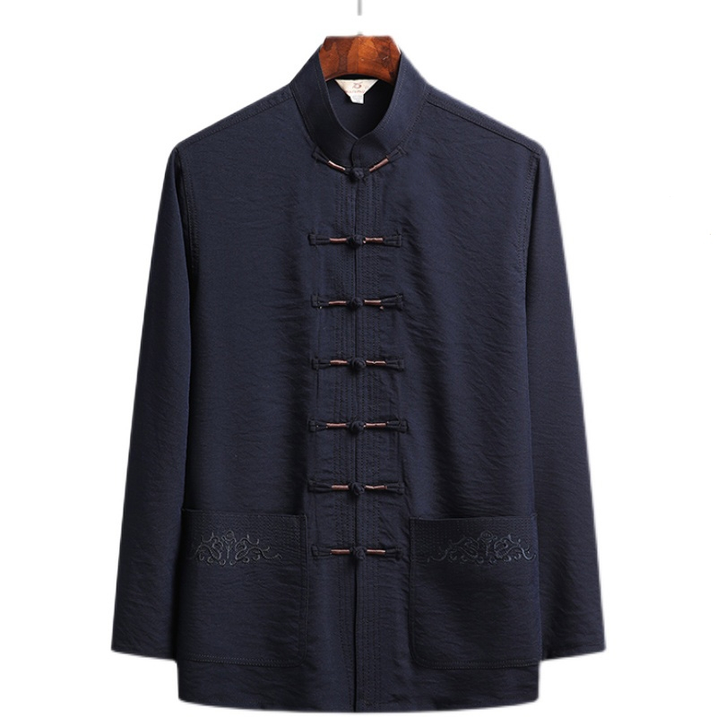 古达中老年人唐装男长袖棉麻套装爸爸春夏装中式太极服汉服爷爷装衣服