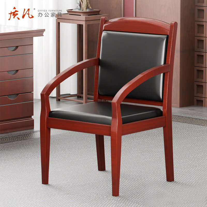 质凡 斜扶手椅实木西皮办公椅 /ZF-YQY016/56*54*91cm高清大图