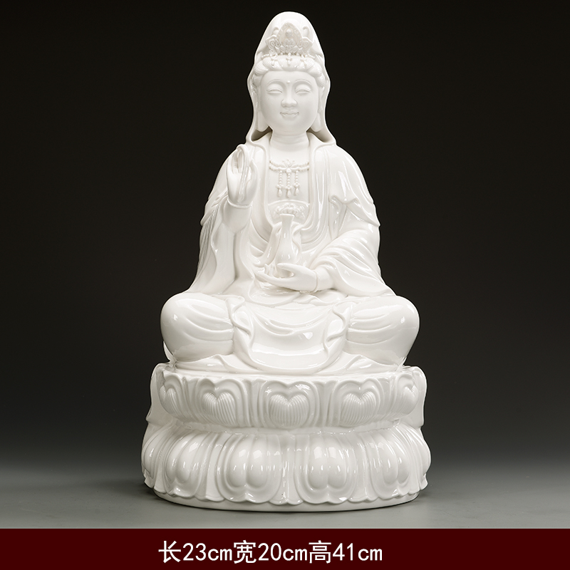 坐莲陶瓷观世音佛像供奉摆件描金南海观音菩萨像家用居家 三维工匠 16寸坐古莲观音-白瓷高清大图