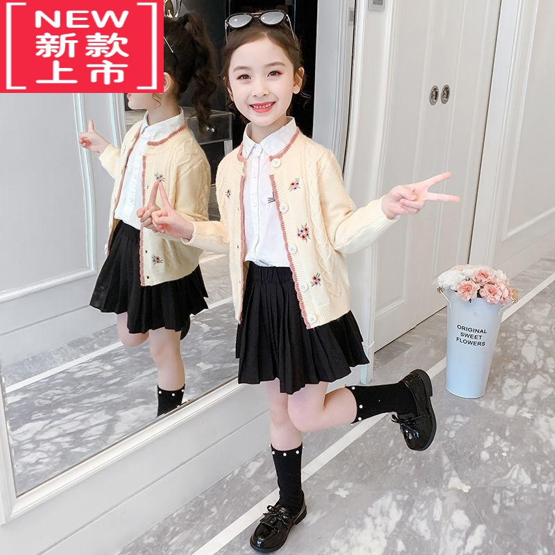 可莉允女童装外搭针织外套春秋季2022新款洋气中大儿童女孩秋冬毛衣开衫