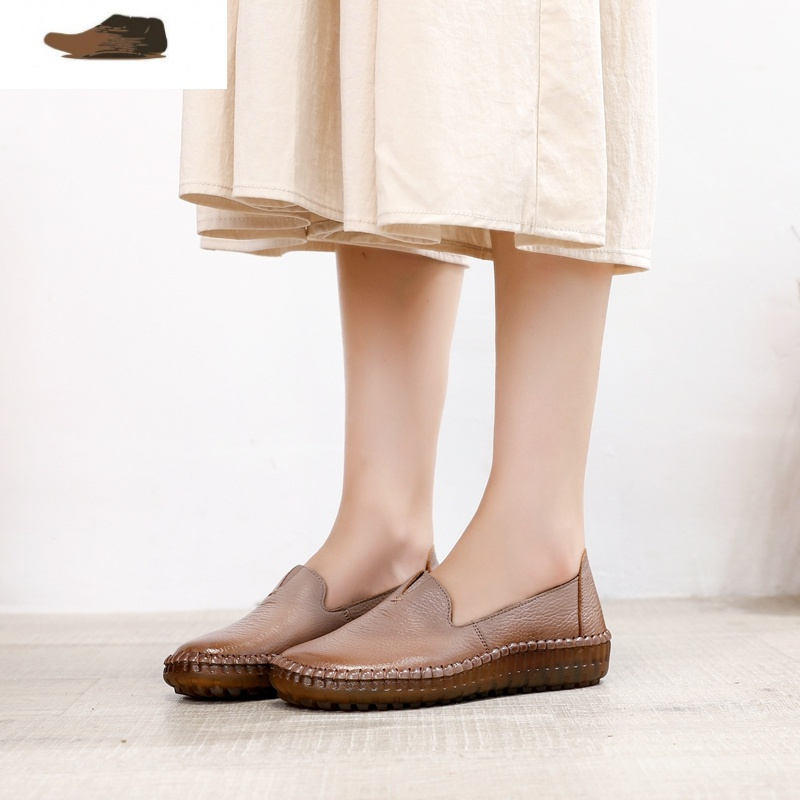 ideamini皮妈妈鞋软皮鞋春秋款牛筋底中老年人平底单鞋软底女舒适奶奶