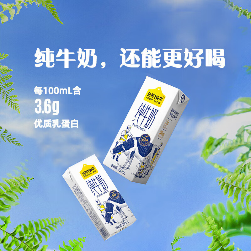 认养一头牛3.6g 蛋白纯奶250ml 利乐砖 12入一提装