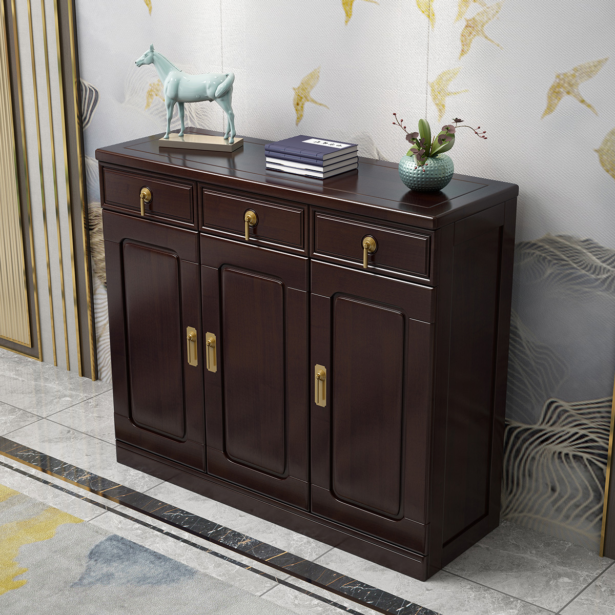 中式实木鞋柜两门