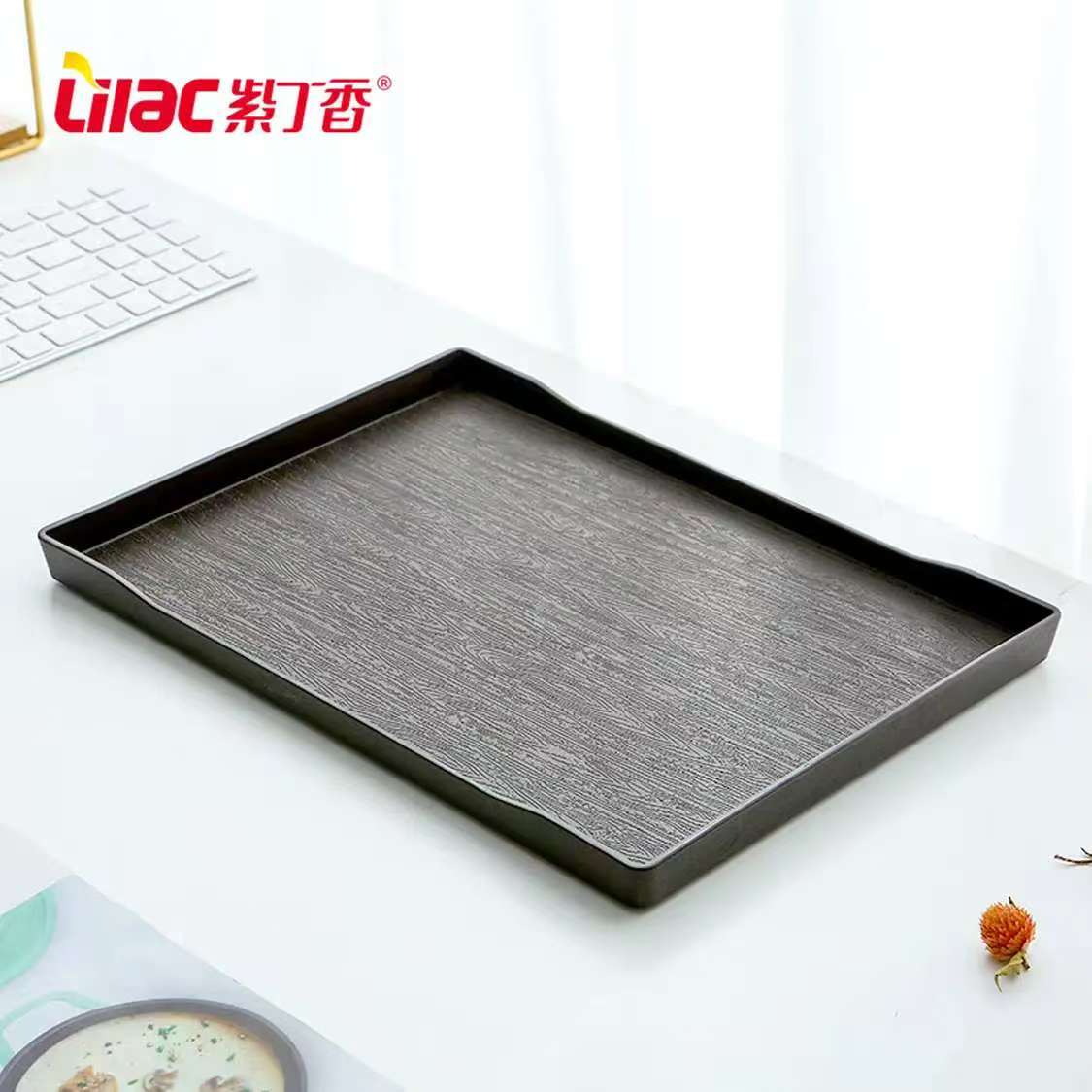 紫丁香 LILAC 茶盘托盘蓄水茶台日式创意托盘环保 大号 黑仿木盘
