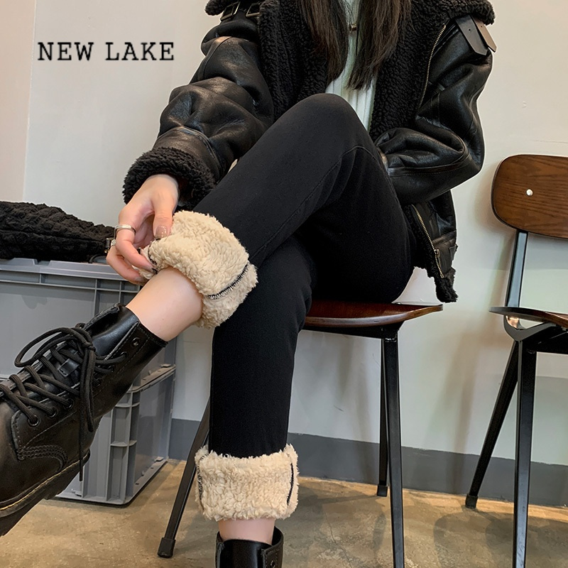 new lake加厚绒打底裤女裤冬加绒加长松紧高腰黑色弹性显瘦外穿带绒