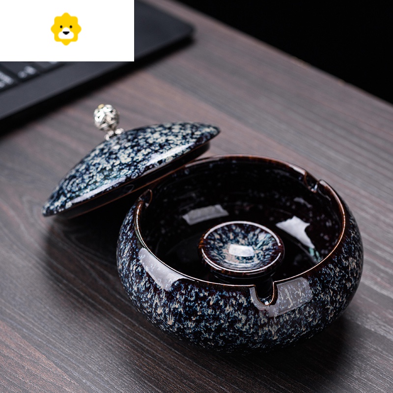 烟灰缸带盖家用客厅时尚茶桌装饰烟缸摆件创意个性潮流陶瓷防飞灰 JING PING高清大图