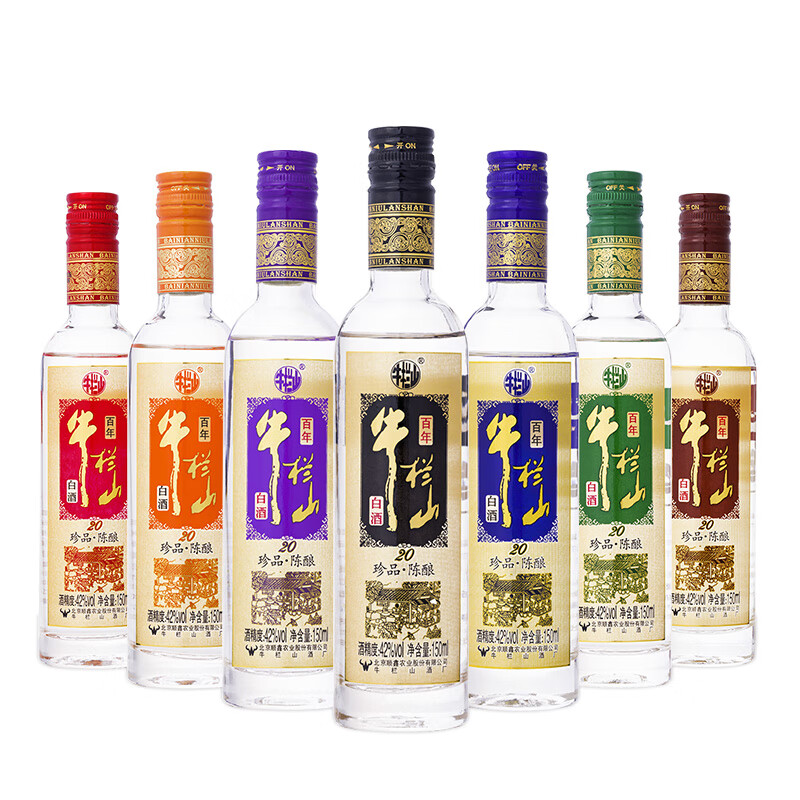 牛栏山白酒 珍品陈酿20七彩小牛礼盒 浓香型 纯粮 白酒 节日送礼 42度 150mL 7瓶 珍品陈酿20七彩礼盒高清大图