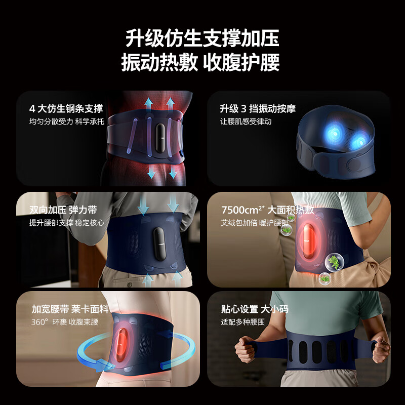 飞利浦(PHILIPS)腰部按摩器 [撑腰宝]支撑腰带护腰养腰热敷按摩腰带钢条腰托3209B高清大图