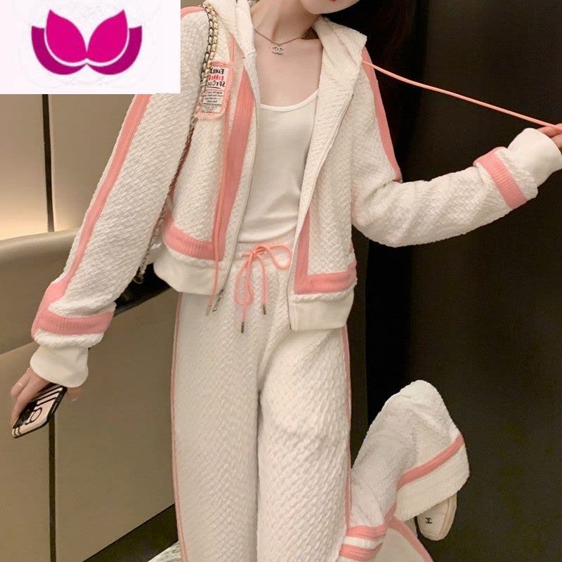 七斓运动套装女秋季2023新款小香风拼色时尚洋气休闲减龄阔腿裤套图片