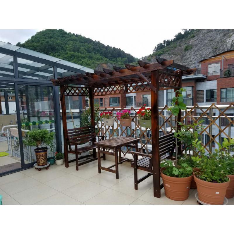 防腐木屋凉亭葡萄架实木花园爬藤架花架户外家具庭院桌椅 普通款搭配60厘米宽方桌