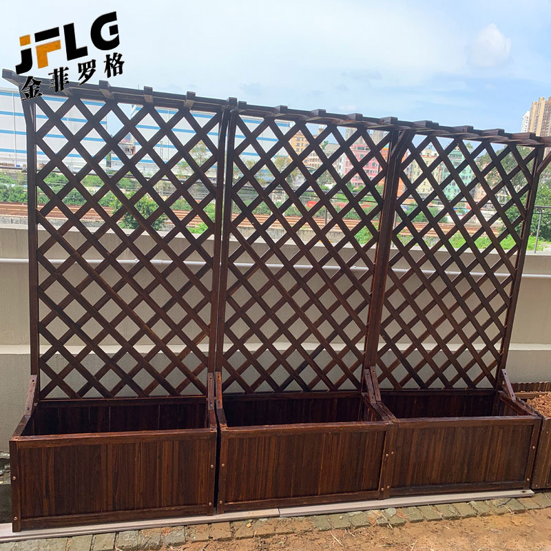 苏宁 金菲罗格 办公家具户外防腐木花架隔断网格花箱高清大图