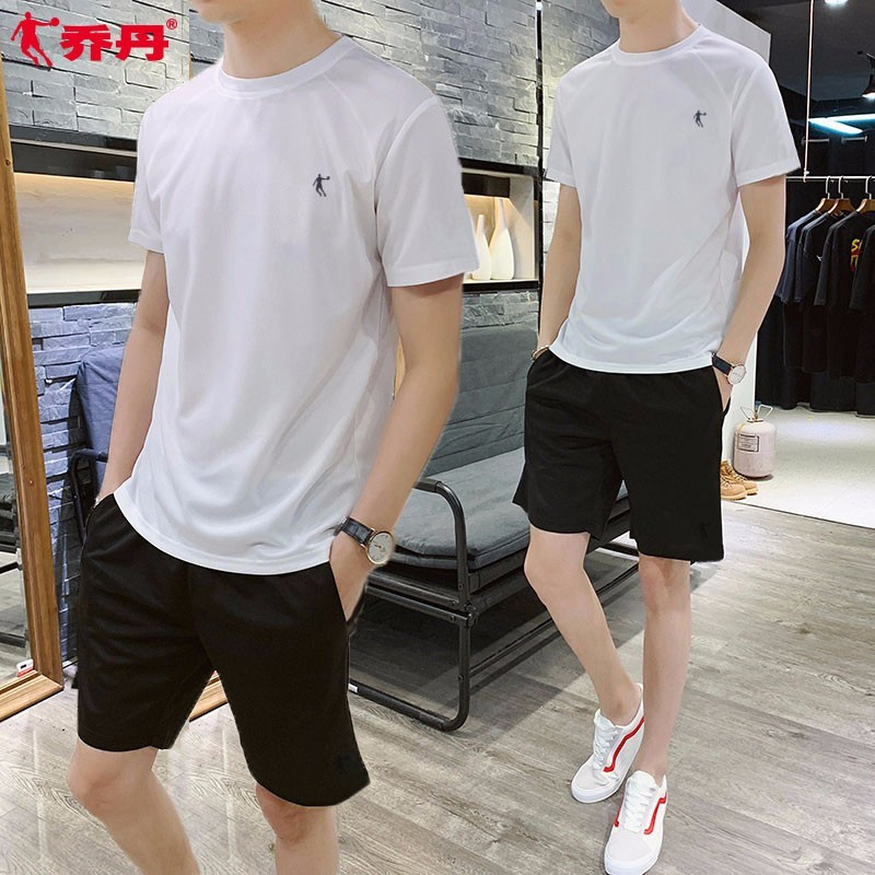 乔丹运动套装男短袖2022夏季新款t恤跑步运动服健身运动衣足球服