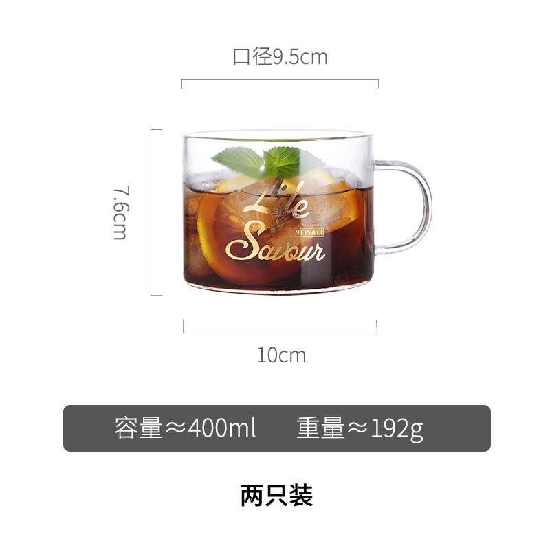 水杯杯子女北欧清新马克杯森系家用大口透明小玻璃杯 400ML（两个装）_692