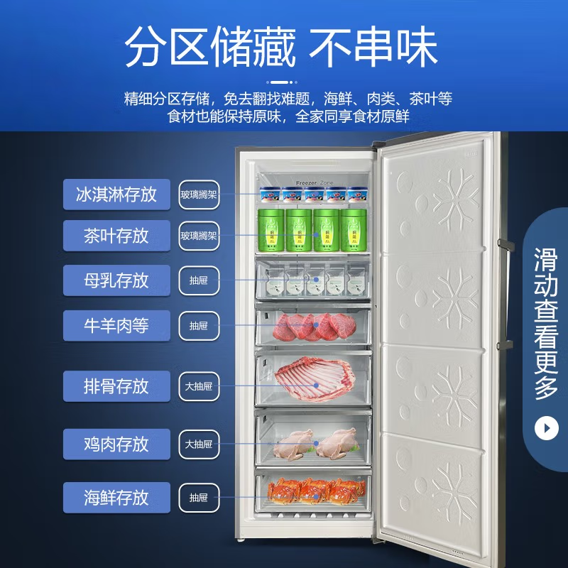 美菱(MeiLing)398L商用变频风冷无霜立式冰柜 分区大抽屉一级能效冷冻速冻冷柜MCF(L)-398LDWEP高清大图