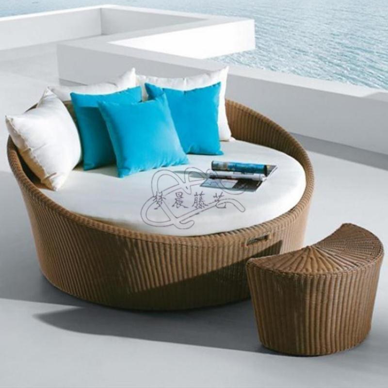 森美人阳台游泳池双人圆形情侣床室外庭院休闲沙发躺椅创意藤编户外躺床 定制尺寸