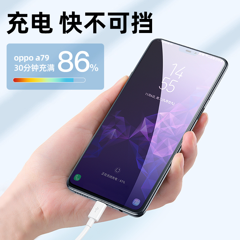 邻家-新款安卓圆线-白色1.0米 超级闪充 接口加固 线身加强 安卓快充数据线 提速500%(2)+双口闪充充电头(1)