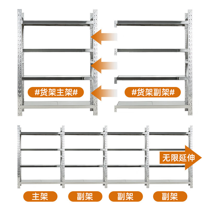鑫金虎 304不锈钢2.0m货架承重200kg/层收纳置物架四层仓储超市货架2000*600*2000mm高清大图