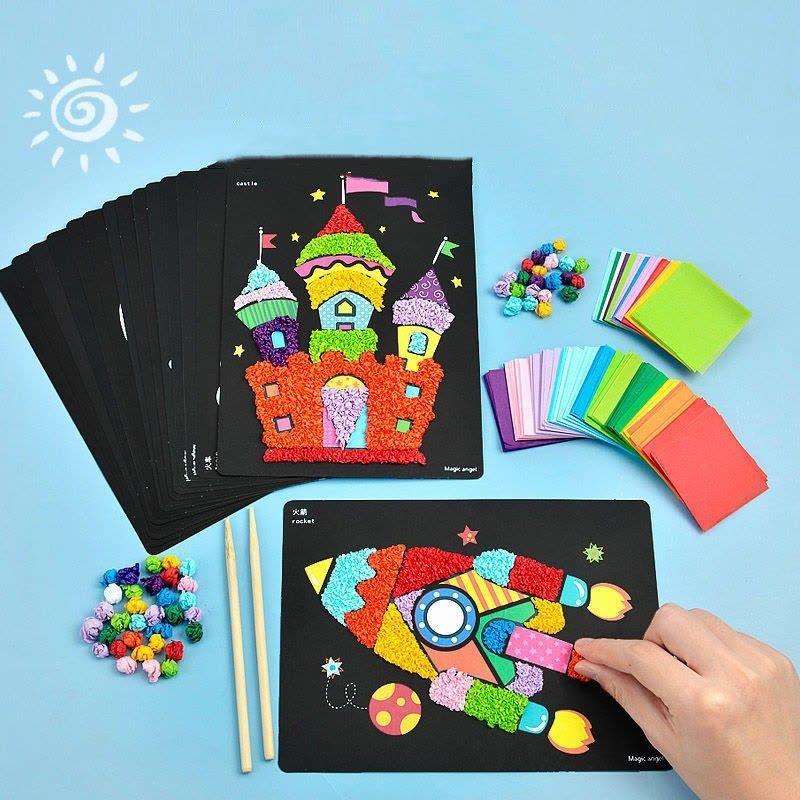 900张新款DIY搓纸粘纸贴画幼儿园儿童手工制作DIY创意揉搓纸画粘纸画玩具图片