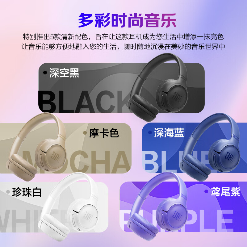 JBL TUNE530BT 头戴式蓝牙耳机,白色高清大图