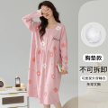 猫人孕妇待产裙春夏睡衣女纯棉月子服进产房睡裙哺乳带胸垫家居服 M【推荐80-100斤】 99116【亲肤纯棉+产检免穿脱】