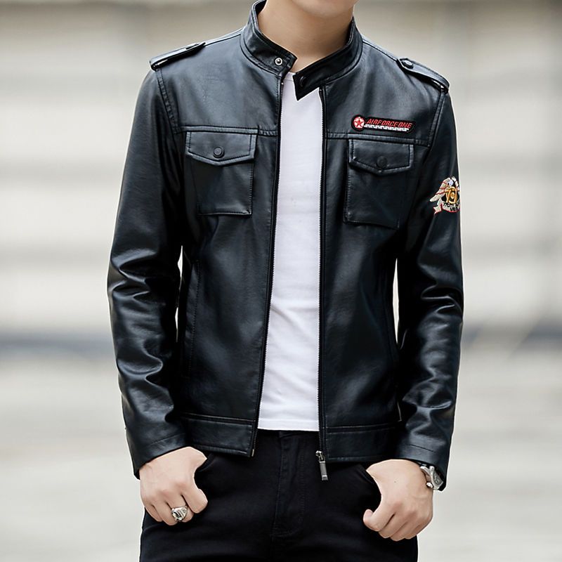 机车皮衣男青年韩版男装薄外套大码春季新款男士皮夹克